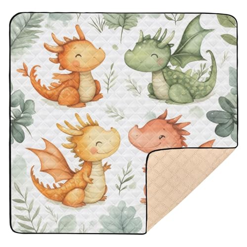 GOODOLD Cute Dragons Baby Play Mat 50x50 Inch One-Piece Soft Crawling Mat Waterproof Playmat with Non-Slip Bottom for Babies, Toddlers, and Infants