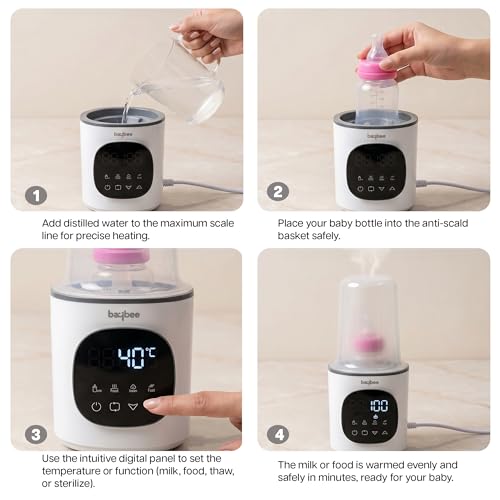 Image of Baybee Baby Bottle Warmer Cum Sterilizer | Baby Feeding Bottle Sterilizer for Baby with Fast Warming & 24H Keep Warm | Portable Bottle Warmer for Milk with Auto Shut-Off & Smart Touch Display