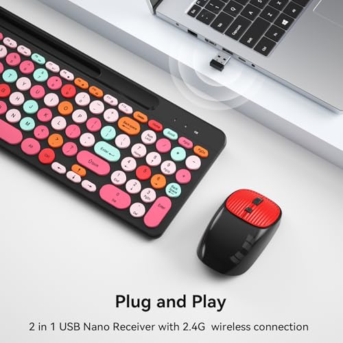 Image of XISOGUU Retro Typewriter Wireless Keyboard with Round Keycaps, 2.4GHz Compact USB Cute Wireless Keyboard Mouse Combo for Computer, Desktop, Laptop and Notebook