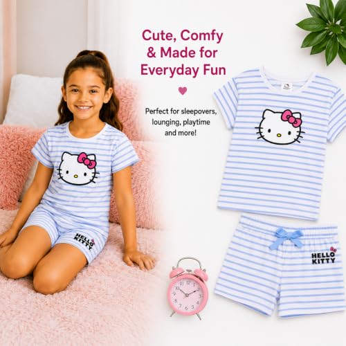 Image of Hello Kitty Girls Short Set - 2 Piece Short Sleeve Graphic Tee and Shorts Clothing Outfits (Sizes: 2T-12)