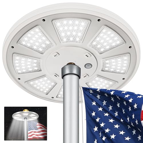 Aurolit Flagpole Light Solar Powered,Auro 5 Pro Flag Pole Light 136 LED for 15-25 Ft Poles,12 Hour Dusk to Dawn Auto On/Off,Spectacular Aurora Lighting on Outdoor Pole Top