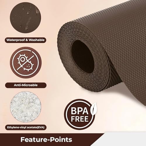 Image of EVA Fridge Shelf Liner Roll, Washable Drawer Mat Sheet, Cut-to-Size Cabinet & Refrigerator Shelf Protector, Food Contact Suitable Multipurpose Kitchen Table Liner Roll, 3 Meter (Brown Brown)