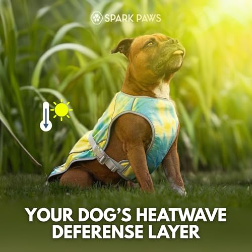 Image of Spark Paws Dog Cooling Vest - SPF 50 UV Sun Protection - Summer Heat Relief Gear for Dogs, Lightweight, Evaporative Cooling - Dog Anxiety Relief Vest During Hot Days - Tropical Storm, Large