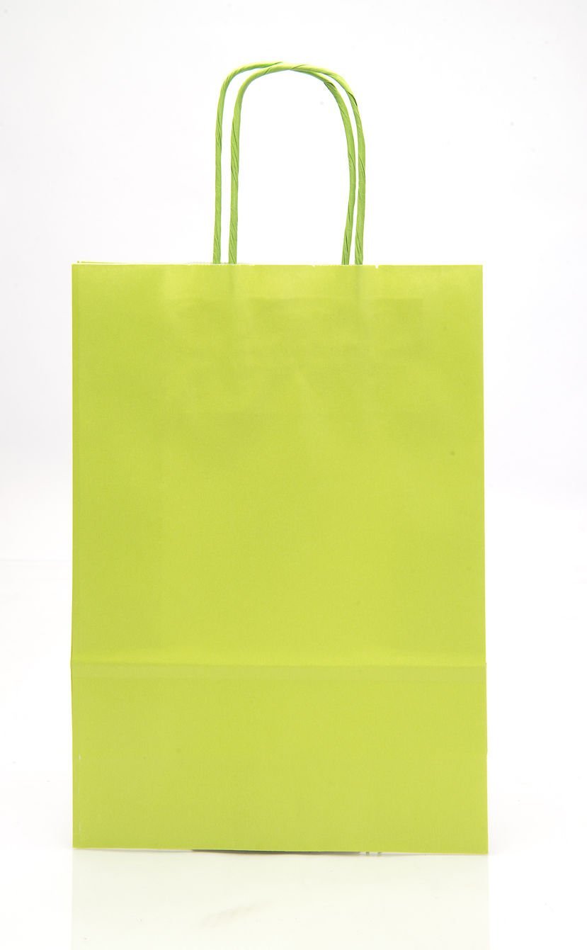 Doran Packaging Lime Green 50 X Coloured Kraft Twisted Handle Paper Carrier Bags, Select Size And Colour (Large - 320X130x425mm, )