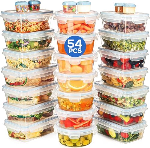 Shazo HUGE set 54 Pack Food Storage Containers with Airtight Lids, 27 containers+27 Lids, Meal Prep Snap Lids Lunch/Bento Box – BPA Free Freezer Safe – Kitchen Plastic Storage Container Set