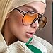 GUVIVI Retro Aviator Sunglasses for Women Men Oversized Classic 70s Vintage Trendy Tangle Free Square Aviators Orange Sun Glasses