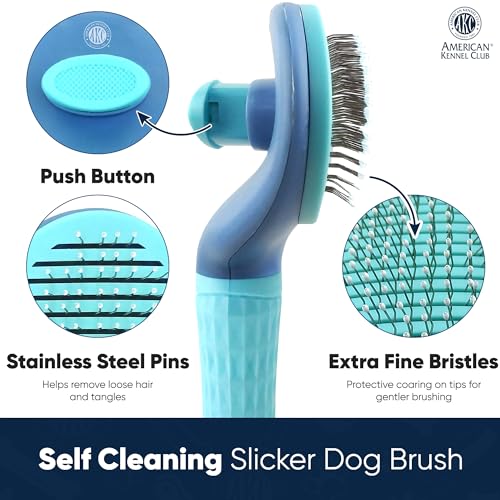 American Kennel Club AKC Self-Cleaning Slicker Brush for Dogs and Cats – Shedding Brush Set for Short and Long Haired Pets, Perfect Grooming for Short, Medium & Large Coats and All Breeds American Kennel Club AKC Self-Cleaning Slicker Brush for Dogs and Cats – Shedding Brush Set for Short and Long Haired Pets, Perfect Grooming for Short, Medium & Large Coats and All Breeds