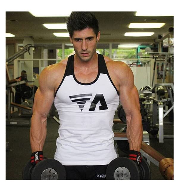 Tank Tops - Solid gym men's stringer tank top male exercise bodybuilding undershirt muscle vest tee sleeveless tank top Fashion print top (white XL)