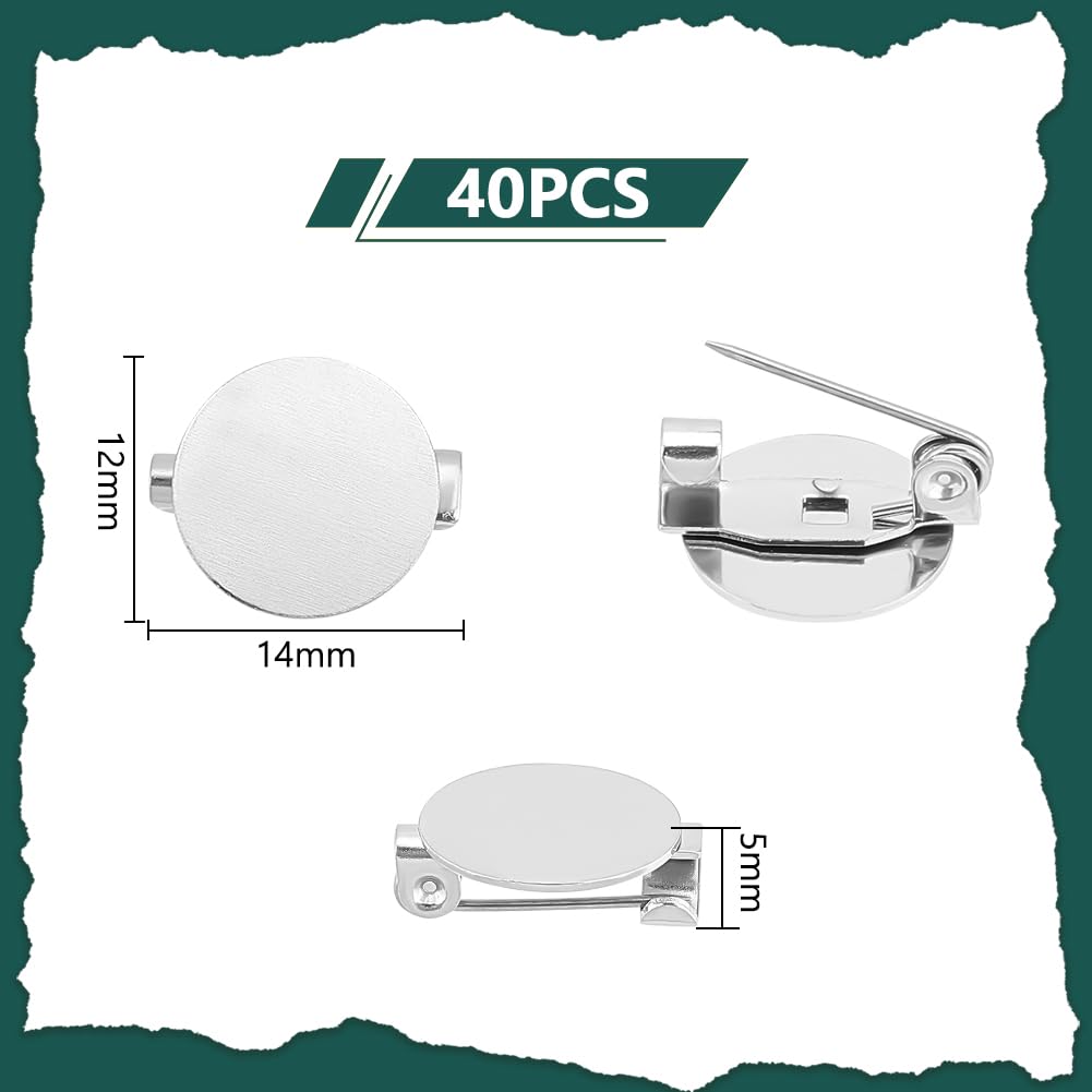 UNICRAFTALE 40 Pz Spilla Piatta Rotonda in Acciaio Inossidabile - Vassoi con Lunetta e Impostazioni Base A Cupola Vuota per Creazione Gioielli Fai Da Te 14mm