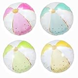 4 Pcs 18inch Beach - Ball Balloons in Pink, Green, Yellow and Blue with Gold Trim/Create Unforgettable Moments at Beach - Themed Parties and Kids' Birthday Parties