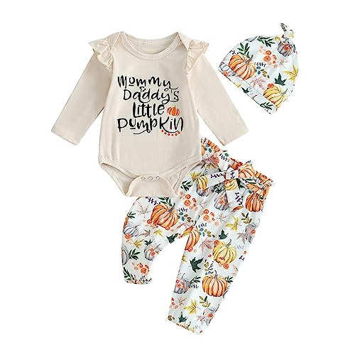 Image of FYBITBO My First Valentines Baby Girl Outfit Newborn Infant Ruffle Romper Long Sleeve Shirt Pants Headband 3Pcs Clothes Set
