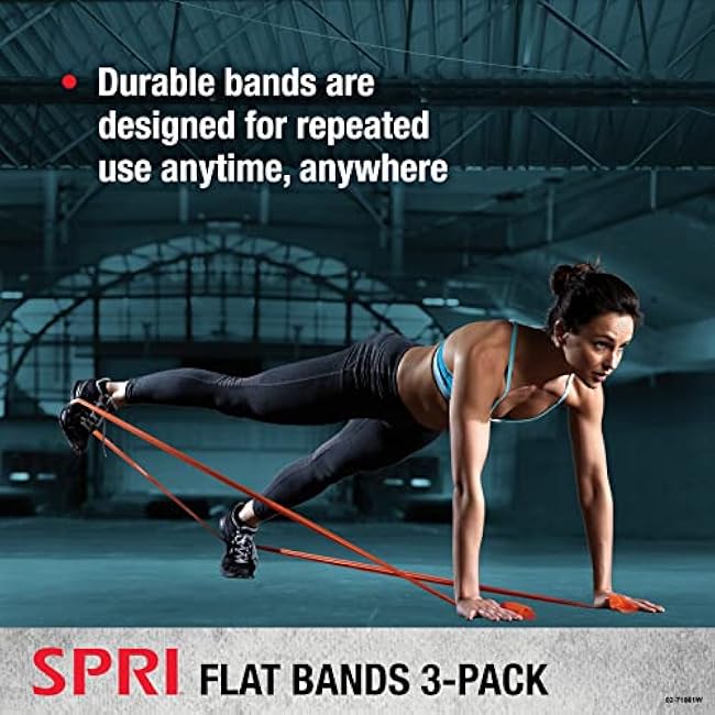 SPRI Flat Bands 3-Pack - Resistance Band Kit Set with 3 Levels of Resistance - Exercise Bands for Strength Training, Flexibility, & Body Workout - Versatile Fitness Tool - Light, Medium, and Heavy