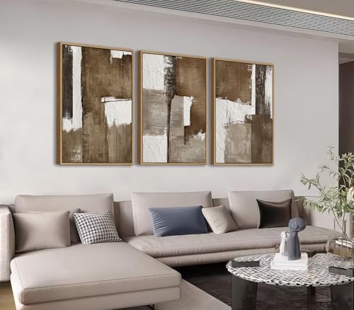 Shoci Large Framed Abstract Brown and White Canvas Wall Art