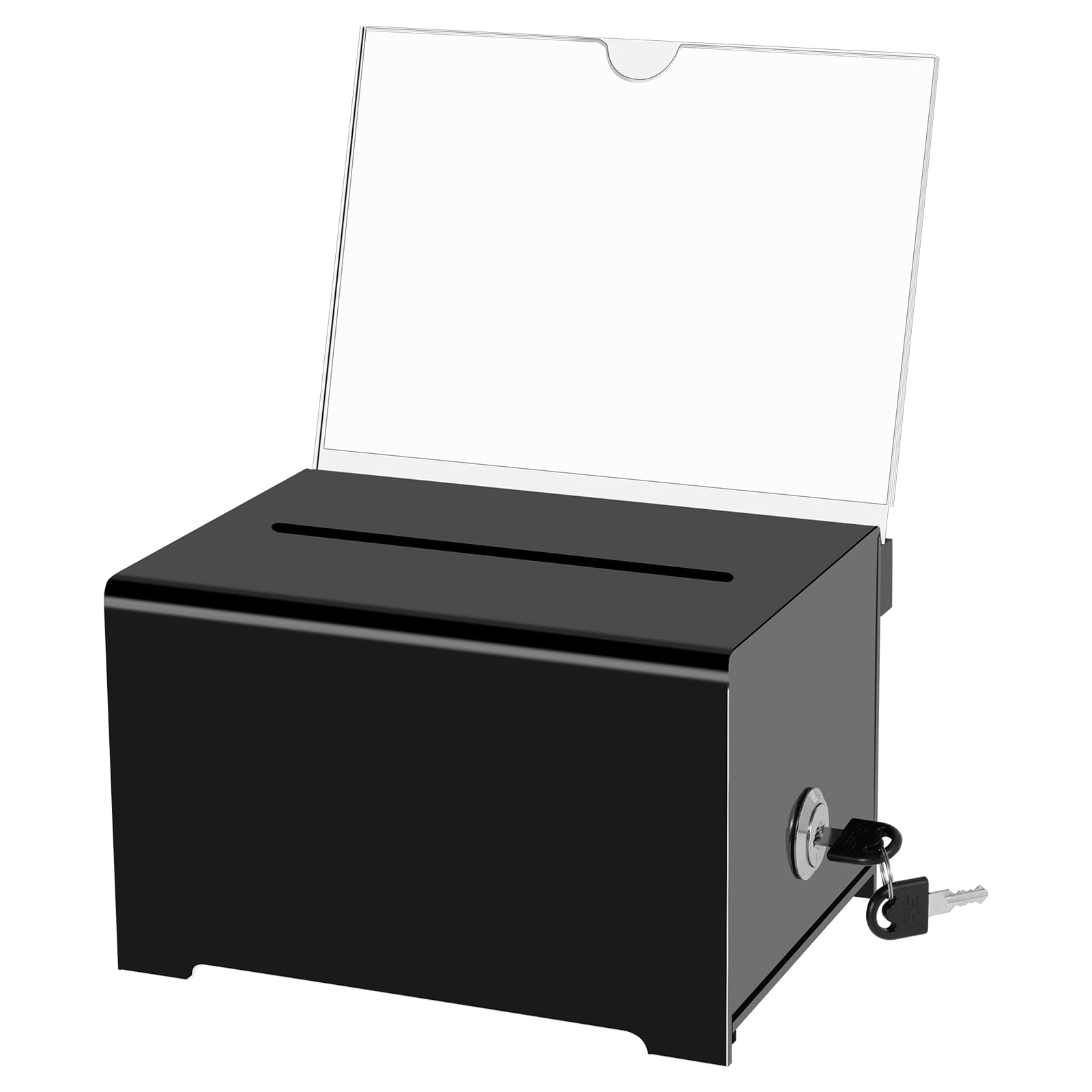 Shaojian 1Pack Black Acrylic Donation Box With Lock And Removable Sign Holder, 6.25×4.5×4 Inch Ballot Suggestion Box, Lockable Storage Container With Keys For Fundraising Voting Charity Ballot(1Pack)