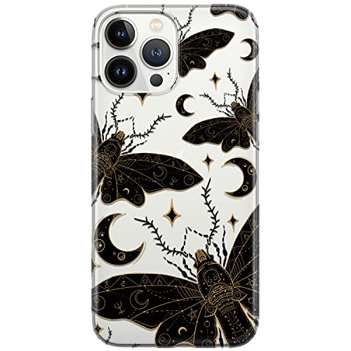 Cavka Phone Case Compatible With Iphone 14 13 Pro Max 12 Mini Se 11 Xr Xs 8 Plus 7 6S Witchcraft Constellation Occult Death's Head Hawk Moth Clear Tpu Protective Silicone Slim Flexible Bumper Cover #TOP2