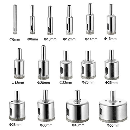 Diamond Drill Bits, Lepohome 15 Pcs Hollow Core Drill Bit Set For Ceramic, Glass, Porcelain Tile Diamond Hole Saw Tile Set Glass Drill Bit, 1/4 To 2 Inch #TOP1