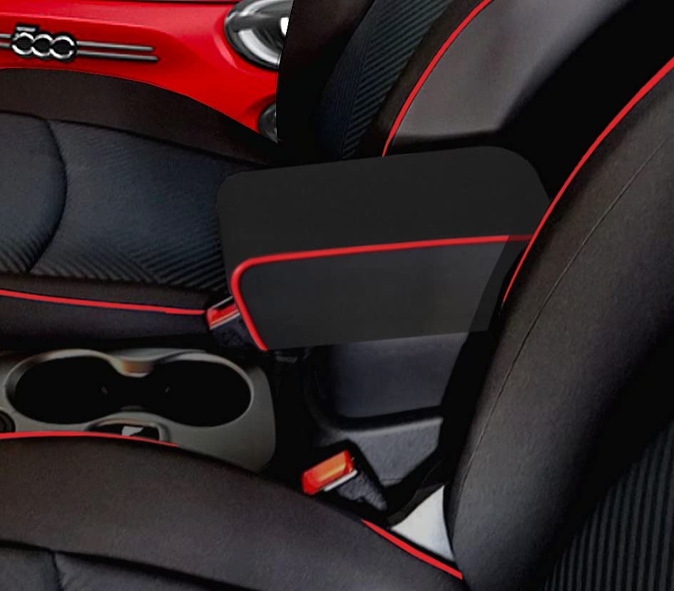 Bracciolo Premium Per Fiat 500 Restyling Dal 2015 | Eco Pelle Nera Con Ricamo Rosso | Portaoggetti Ampio E Montaggio Invisibile - Foto 3