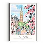London Travel Poster, Premium Giclee Fine Art Prints - Modern Watercolor Aesthetic Wall Art Decoration, Eclectic Trendy Boho Poster Collage Aesthetic Print for Home Decor, Ready to Frame