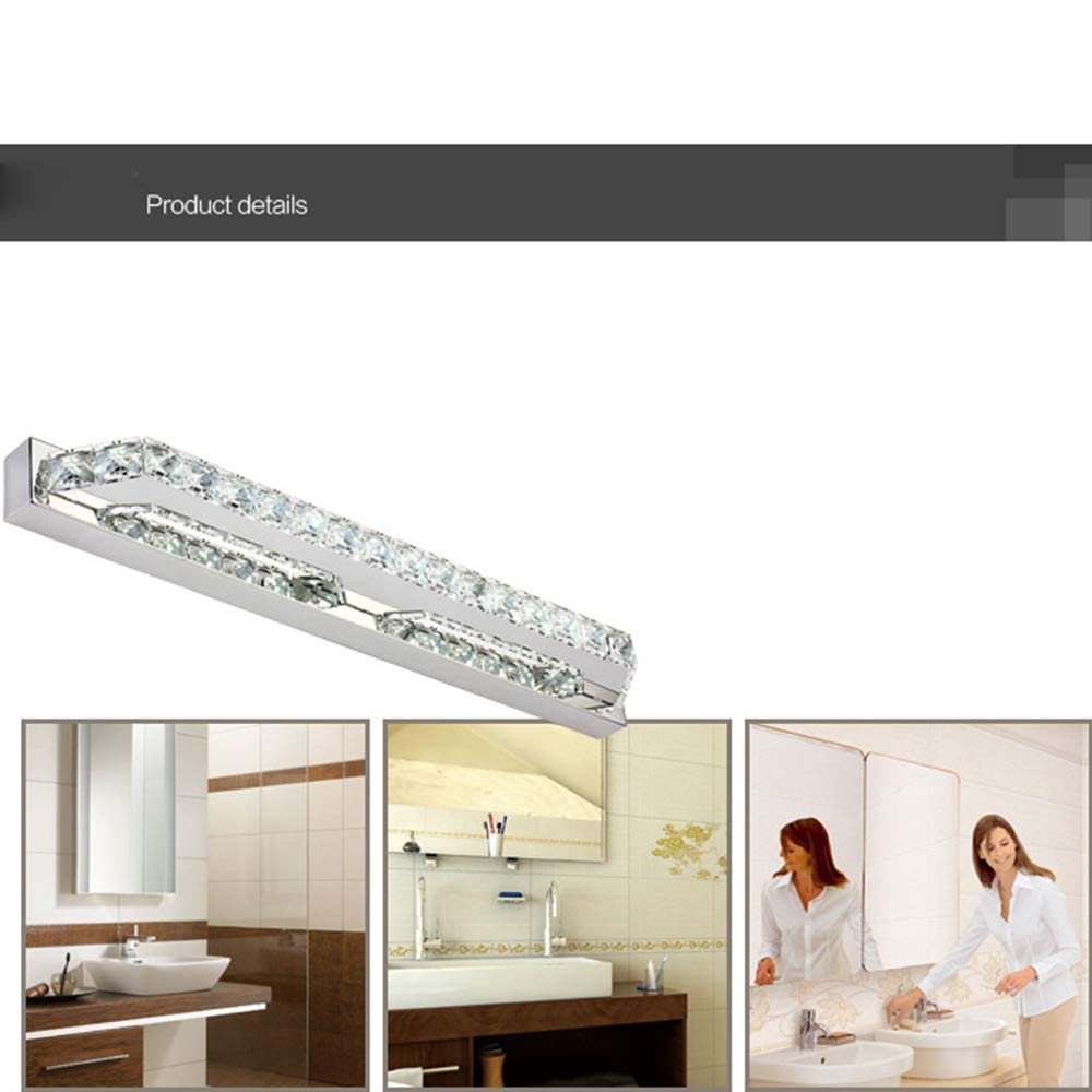 LED Spiegellampe Transparent Kristall Spiegelleuchte Rechteck Design Spiegel Frontlicht Wandleuchte Rostfreier Stahl Badezimmer Toilette Schminktisch Beleuchtung Warmweiß L68CM 18W,68cm warm white