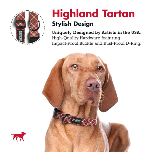 Image of Tuff Pupper Premium Adjustable Dog Collar, Stylish Pattern Collars Designed in USA, Quick Release Buckle, Highland Tartan Medium (1 Inch Wide x 13-18 Inch Neck)