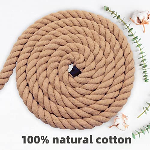 Image of Brown Cotton Rope 1 Inch x 10 Feet - Thick Nautical Rope for Crafts Swing Hanging DIY Projects Tug of War