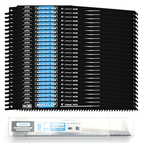 Image of 25 Pack 9 inch Reciprocating Saw Blades Set,6TPI High Carbon Saw Blades, Woodcutting Saw Blades with Organizer Case (25, 6TPI /9 inch)