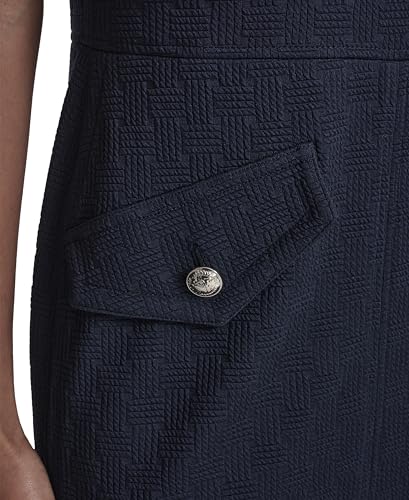 Image of Tommy Hilfiger Women's Short Sleeve Round Neck Novelty Button Tweed Mini Sheath Dress
