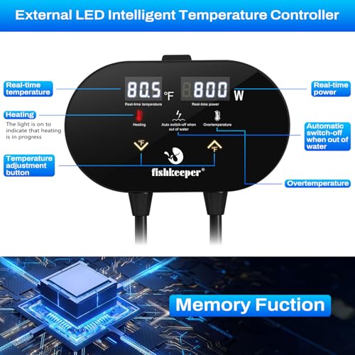 Image of fishkeeper Aquarium Heater, 500W /800W /1000W Submersible Fish Tank Heater