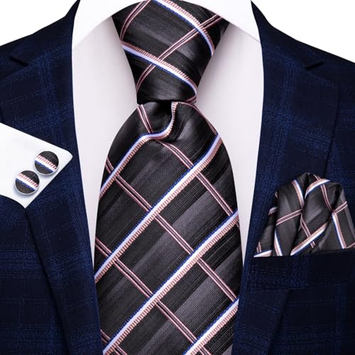 Image of Dubulle Mens Paisley Striped Tie Woven Necktie for Men and Handkerchief Cufflinks Set Wedding Formal Business