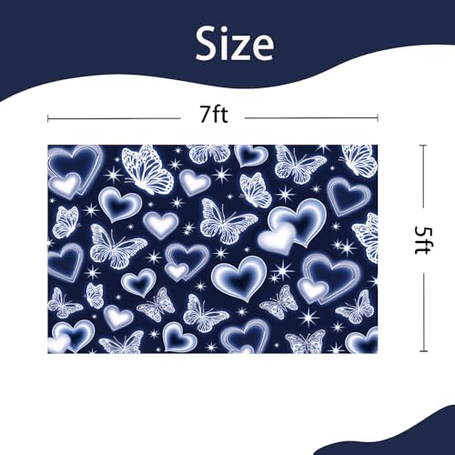 Fondo fotográfico azul 7x5 pies con diseño de corazones y mariposas miniatura 5