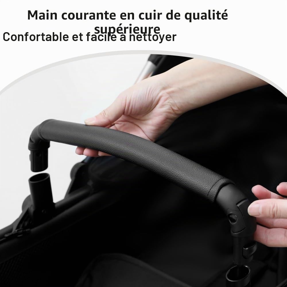 Poussette 3 en 1 pliable, légère bébé, poignée cuir PU, Noir & Or | Système de voyage 0-36 mois, pour nouveau-nés et tout-petits, moustiquaire et housse de pluie inclus