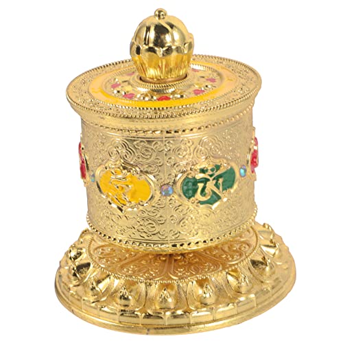Rueda de oración tibetana de latón ibasenice y papel dorado para meditación