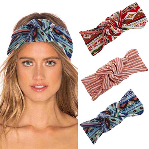 Simsly Boho Headbands Wide Headbands for Women Stretch Knotted Turban Headband Twist Head Wraps Yoga Headbands for Women and Girls Pack of 3