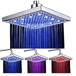 8 inch Square LED Shower Head, Temperature Control Shower with 3 Colour Changing, 12pcs Led Water Powere Shower Head for Bathroom,