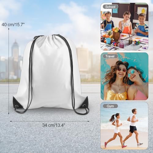 Image of KUUQA 60Pcs White Drawstring Backpack Bag Bulk Drawstring Bags String Bags Storage Bags Gym Backpack for Sport Gym Traveling