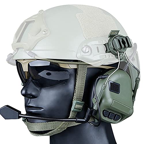 Outdoor Tactical Headset, Wearing Active Noise Reduction Safety Earmuff Hunting Headphone Radio Walkie with Microphone ​Airsoft Paintball Sound Pickup, Dedicated Helmet Earmuff,Green