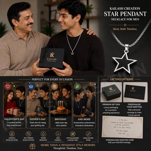 Image of Men's Stainless Steel Pendant Chain | Anti-Tarnish Silver Geometric Pendant Chain with Black Enamel Locket | Premium Stylish Neck Chain for Boys & Men | Durable Daily Wear Jewellery Gift for brother, Boyfriend and Husband