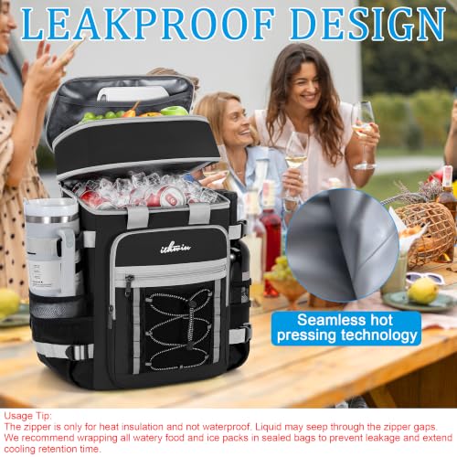 Image of Cooler Backpack Insulated Cooler Bag for Men & Women | 40 Cans Insulated Picnic Backpack with 2 Leak Proof Compartments for Picnic, BBQ Camping, Beach, Hiking, Black Grey