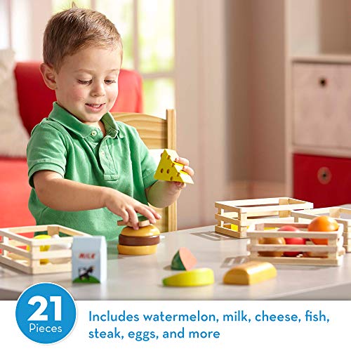 Image of Melissa & Doug Wooden Play Food Bundle - 21 Hand-Painted Food Pieces with 4 Crates & 17-Piece Cutting Fruit Set with Storage Box
