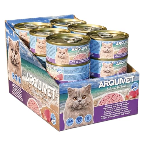 Pack 24 Unidades - Filetes de Atún Rojo Bluefin con Cangrejo - Latas de 80 g - Comida húmeda para Gatos - ARQUIVET