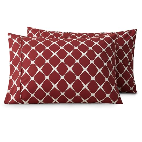 Image of Elegant Comfort Luxury Ultra-Soft 2-Piece Pillowcase Set - 1500 Premium Hotel Quality Microfiber Double Brushed - Wrinkle Resistant, King Size, Bloomingdale Pattern Burgundy