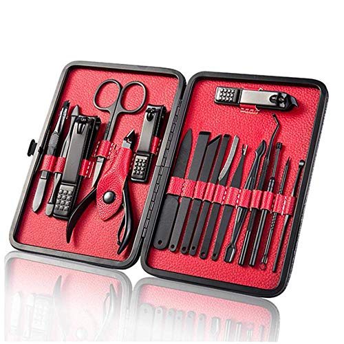 NIAGUOJI Manicure Set Nagel Set Nagel Clipper Kit Professionele - Roestvrij stalen Pedicure Set Nagel Grooming Kit van 18 stks met Case for Travel (Rood)