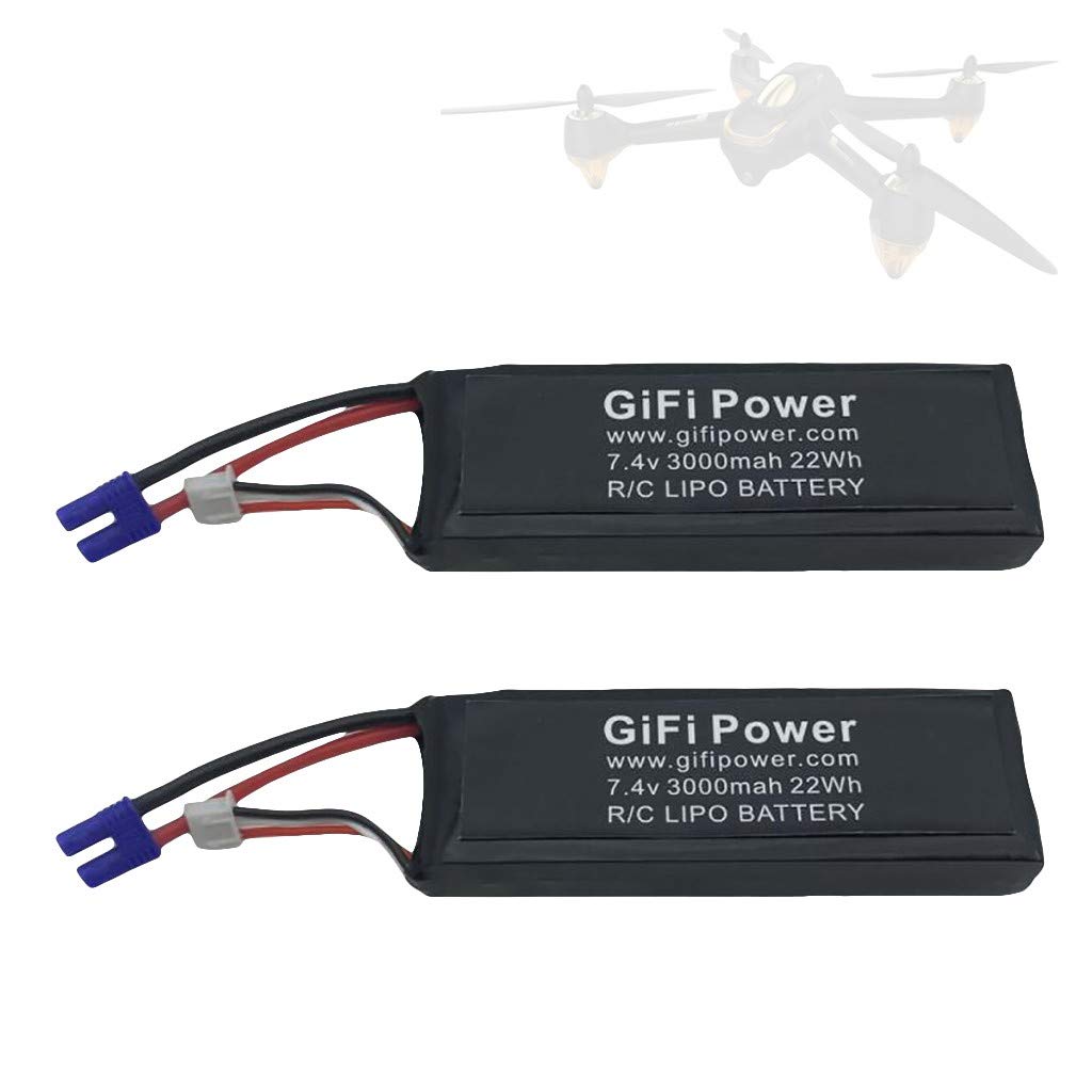 Dinglong 2Pcs Batterie Grande Capacité 7.4V 3000mAh Remplacement pour Hubsan H501S Drone