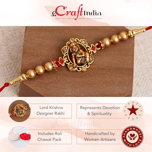 Image of eCraftIndia Floral Diamond Rakhi with Roli Chawal Pack | Rakhi for Brother Bhaiya Bhai