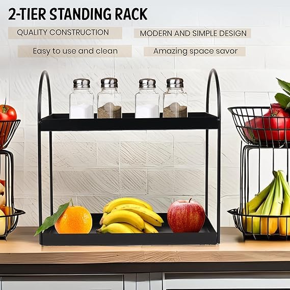 Image of Niyara Iron Metal Heavy Duty Stand 2-Tier multistorage /Multipurpose Standing Rack, Bathroom Countertop Storage Shelf Cosmetic Organizer Holder Kitchen Spice Rack, (Round Black)
