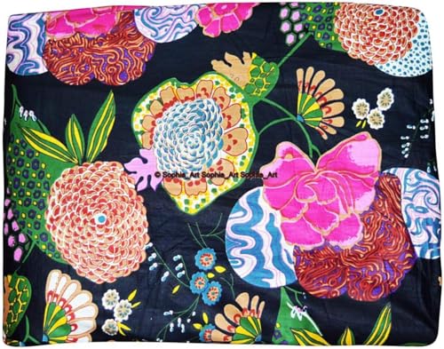 Image of Indian Hand-Block Printed Jaipuri Print Tropical Paisley Floral Ethnic Sanganer Kurti Print Cotton Fabric (Black Tropical, 5 Yards)