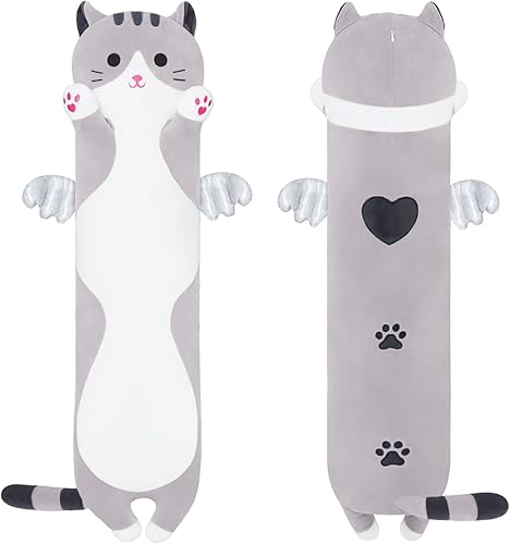 Yeqivo Almohada de felpa suave para gatos, bonita almohada de cuerpo de gato, juguete largo de peluche de gato de peluche, almohada larga, regalo