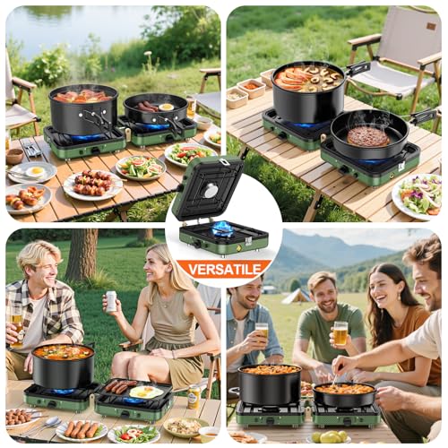 Réchaud de camping pliable à 2 brûleurs haute puissance avec double commande - 8