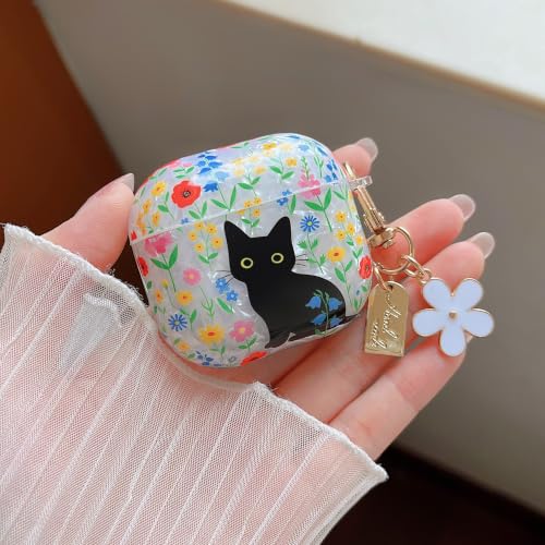 Image of MINSCOSE for AirPods 4 Glitter Case,Cute Cat Flower Shell Pattern Design with Girly Keychain,Soft TPU Protective Shockproof Cover with Cleaner Kit for Girls Women for Airpods 4-Cat