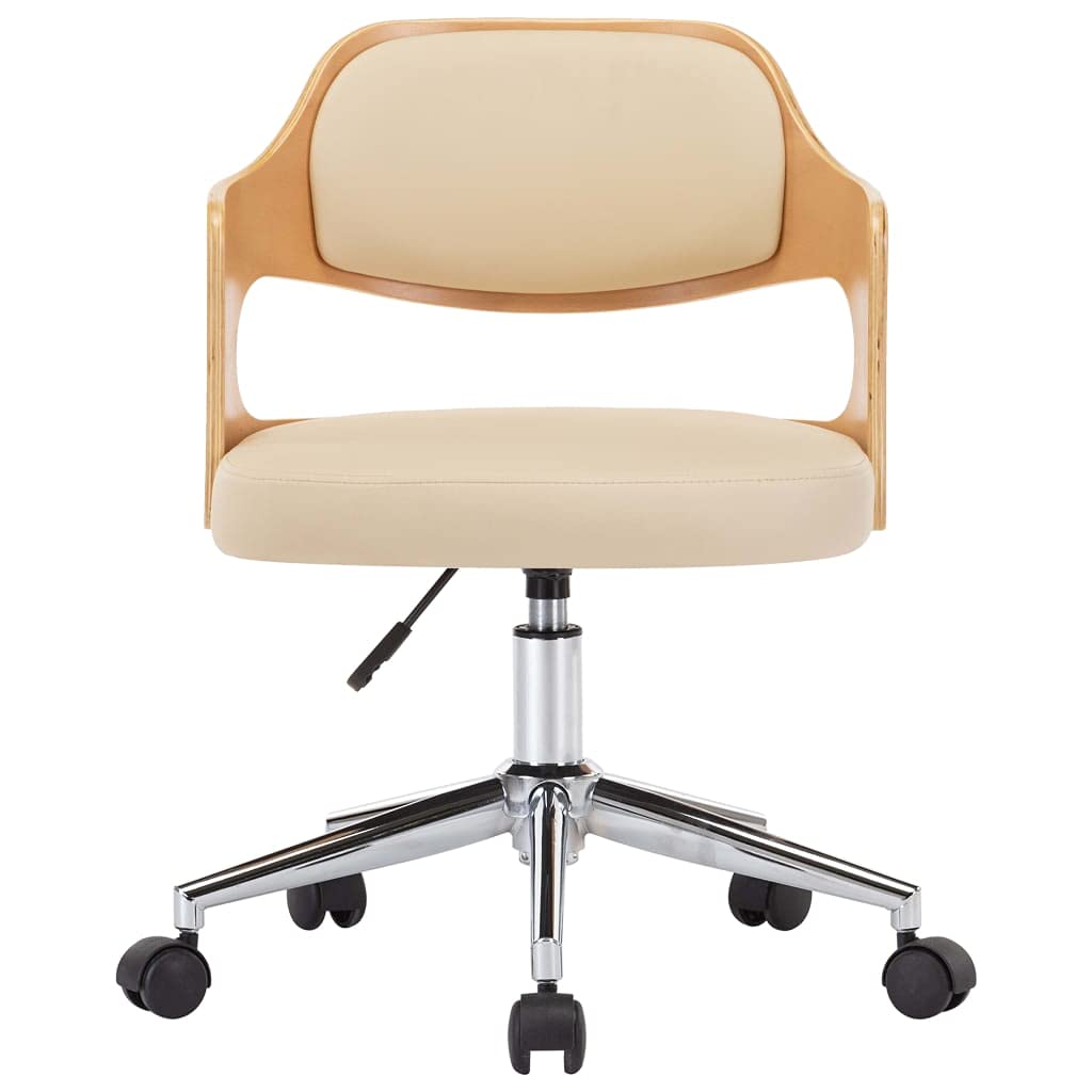 Silla de comedor giratoria de madera curvada y piel sintética con mecanismo de resorte de gas y 5 ruedas, silla de oficina regulable en altura, acolchado suave, diseño moderno para sala de